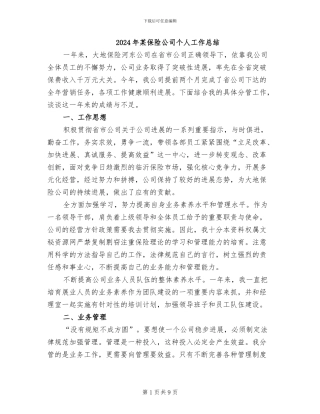 2024年某保险公司个人工作总结