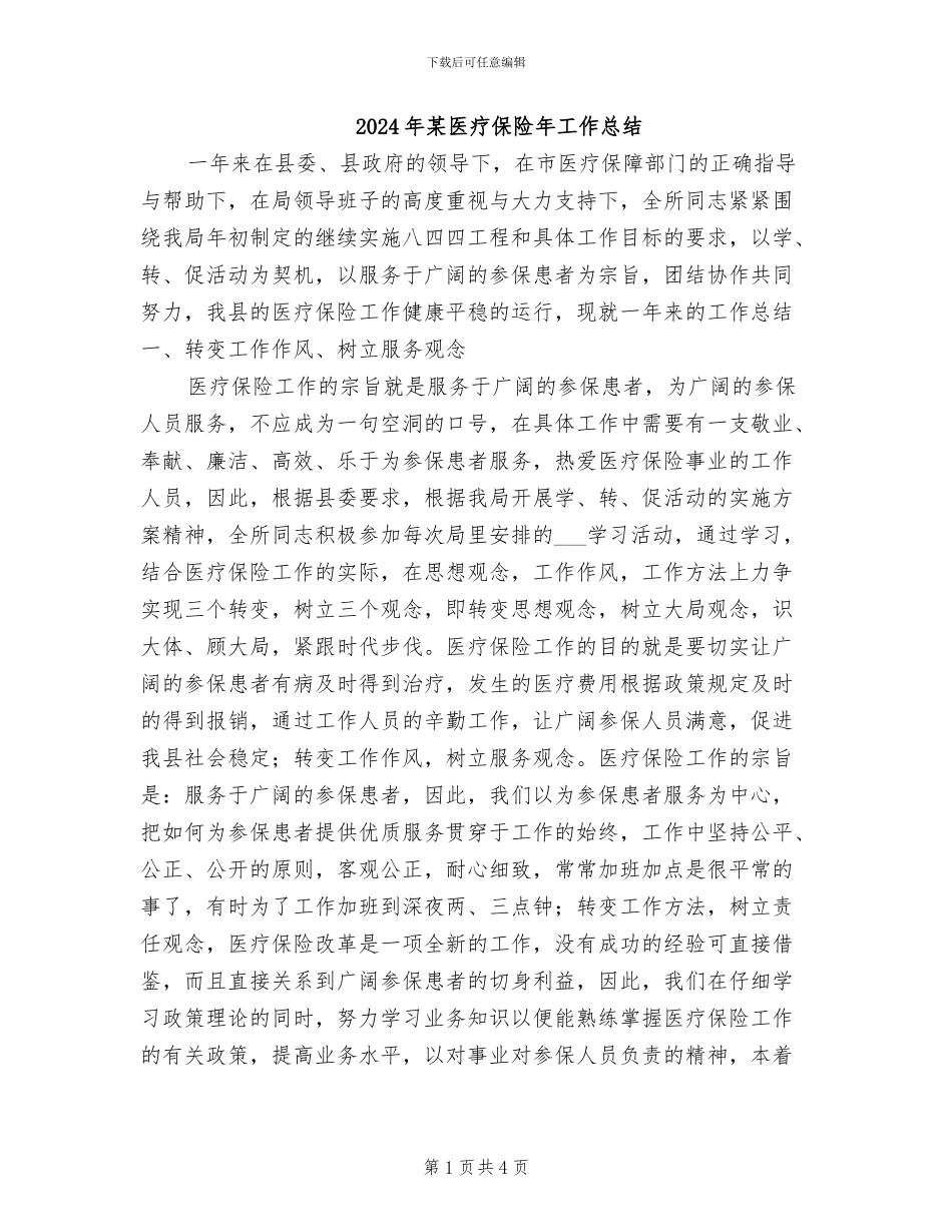 2024年某医疗保险年工作总结_第1页