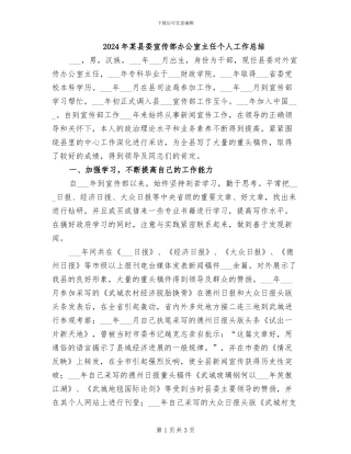 2024年某县委宣传部办公室主任个人工作总结