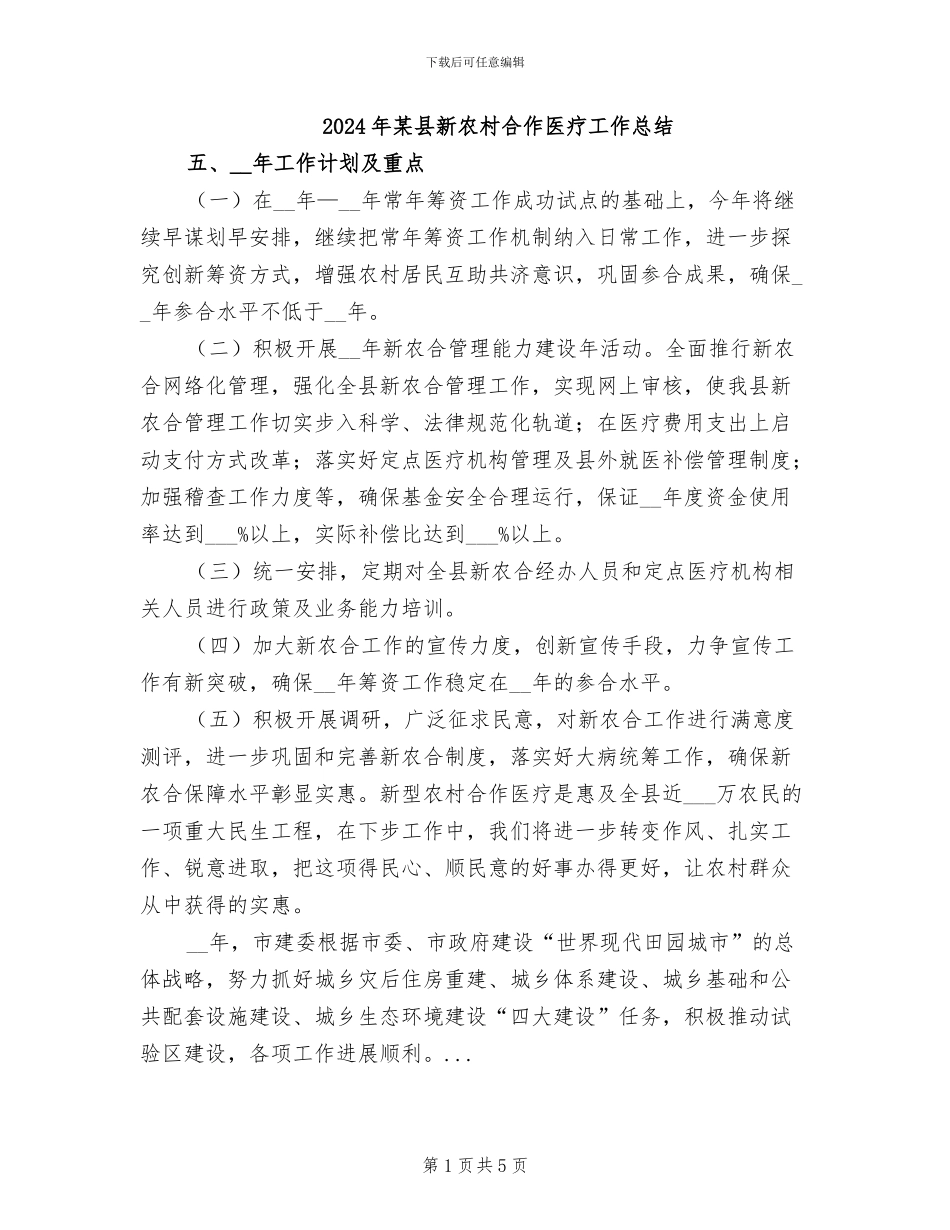 2024年某县新农村合作医疗工作总结_第1页