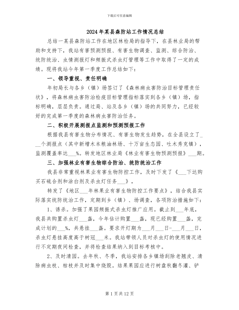 2024年某县森防站工作情况总结_第1页