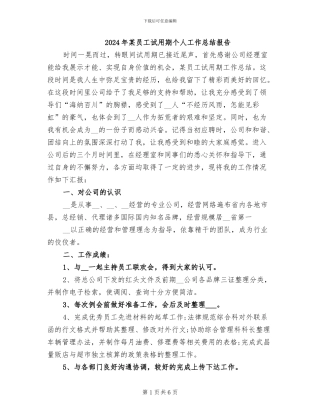 2024年某员工试用期个人工作总结报告