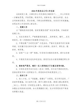 2024年某实业公司工作总结