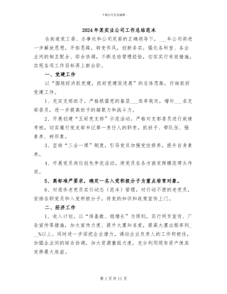 2024年某实业公司工作总结范本