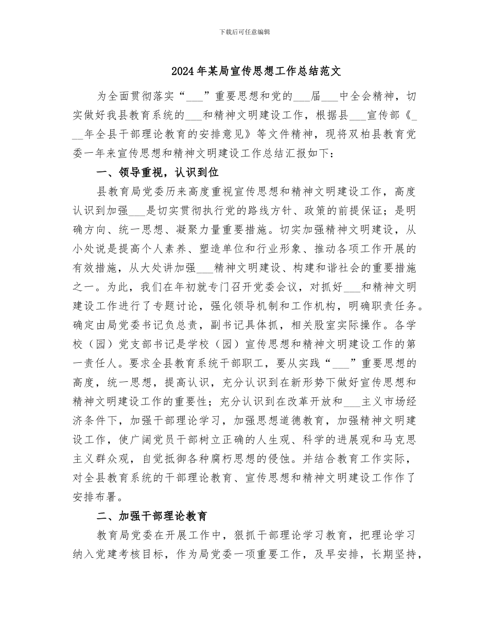 2024年某局宣传思想工作总结范文_第1页