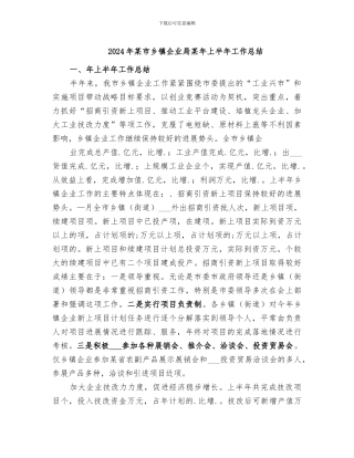 2024年某市乡镇企业局某年上半年工作总结
