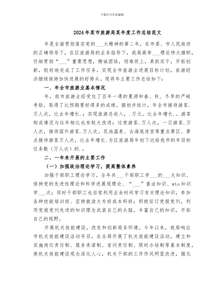 2024年某市旅游局某年度工作总结范文_第1页