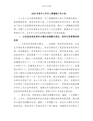 2024年某年上半年人事编制工作小结