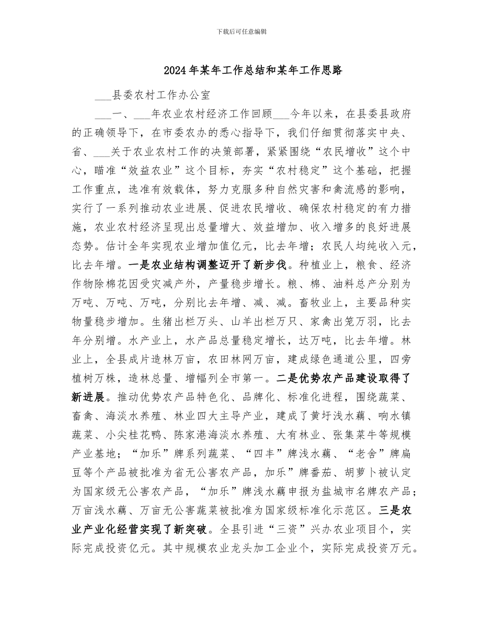 2024年某年工作总结和某年工作思路_第1页