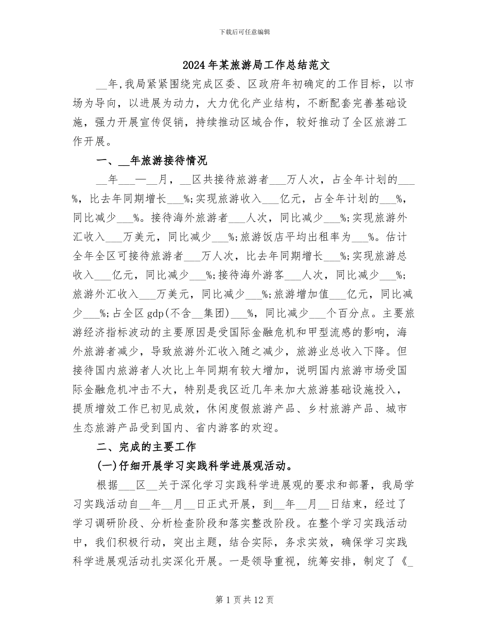 2024年某旅游局工作总结范文_第1页