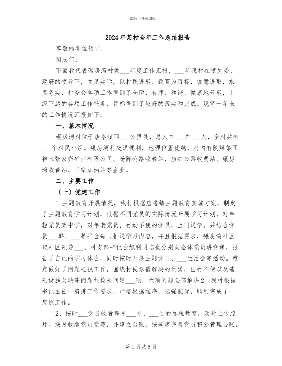 2024年某村全年工作总结报告_第1页