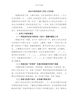 2024年某村驻村工作队工作总结