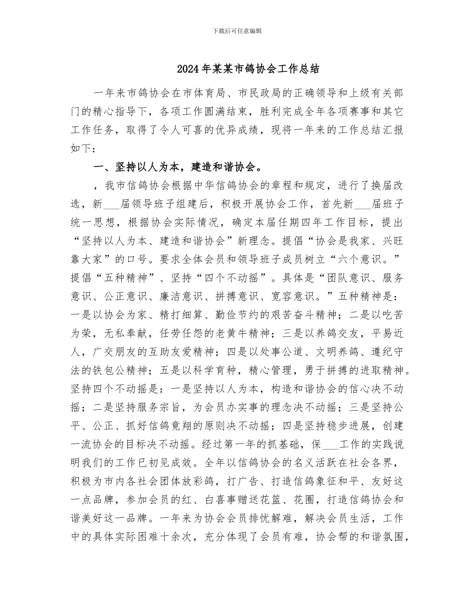 2024年某某市鸽协会工作总结_第1页