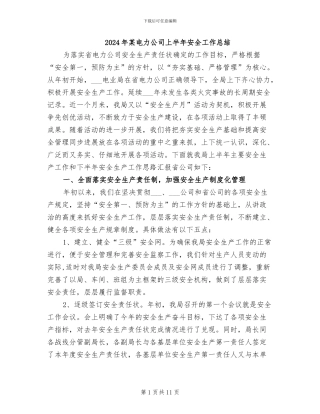 2024年某电力公司上半年安全工作总结