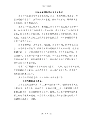 2024年某销售员年末总结参考