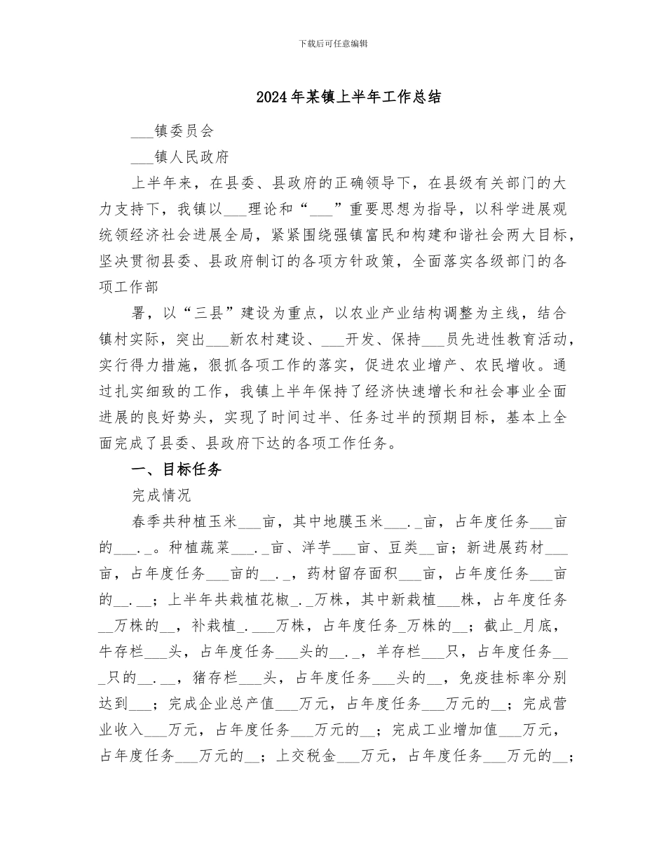 2024年某镇上半年工作总结_第1页