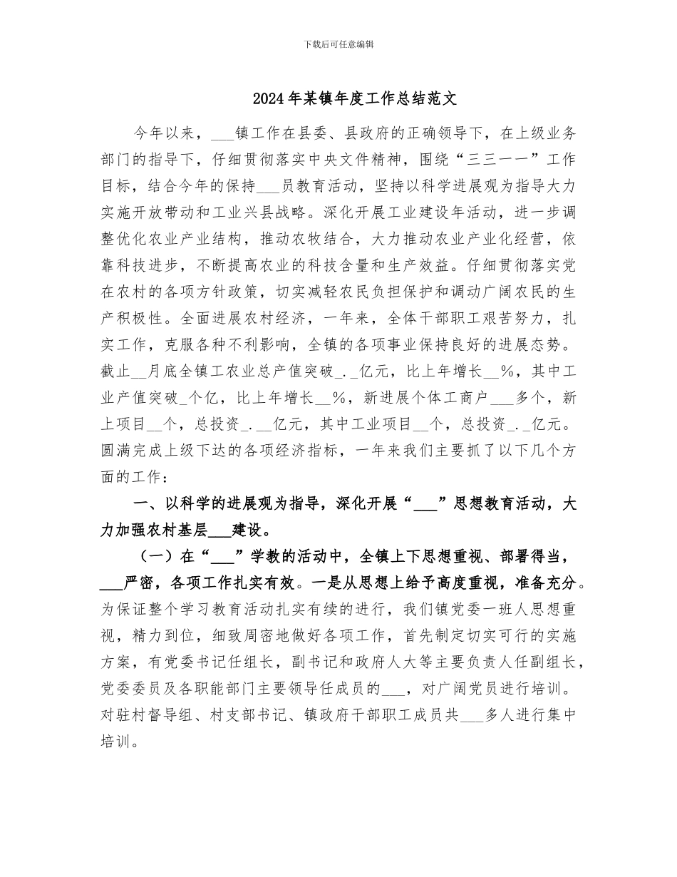 2024年某镇年度工作总结范文_第1页