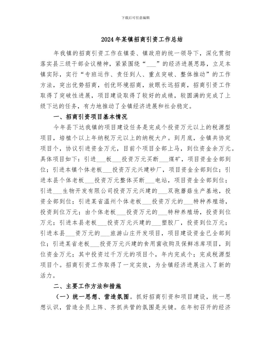 2024年某镇招商引资工作总结_第1页