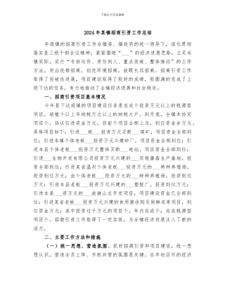 2024年某镇招商引资工作总结