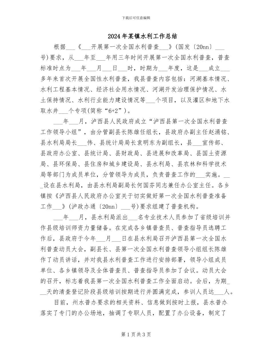 2024年某镇水利工作总结_第1页
