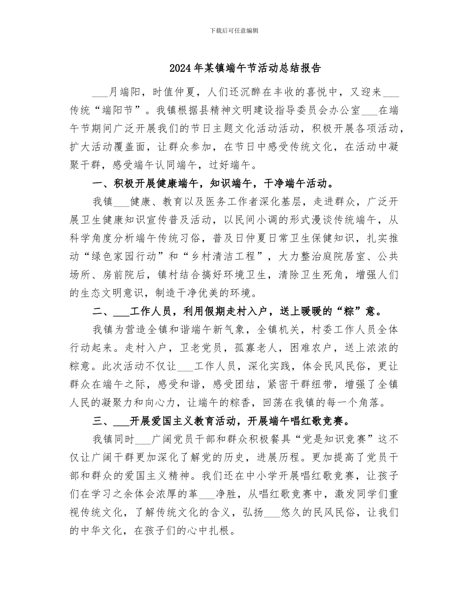 2024年某镇端午节活动总结报告_第1页