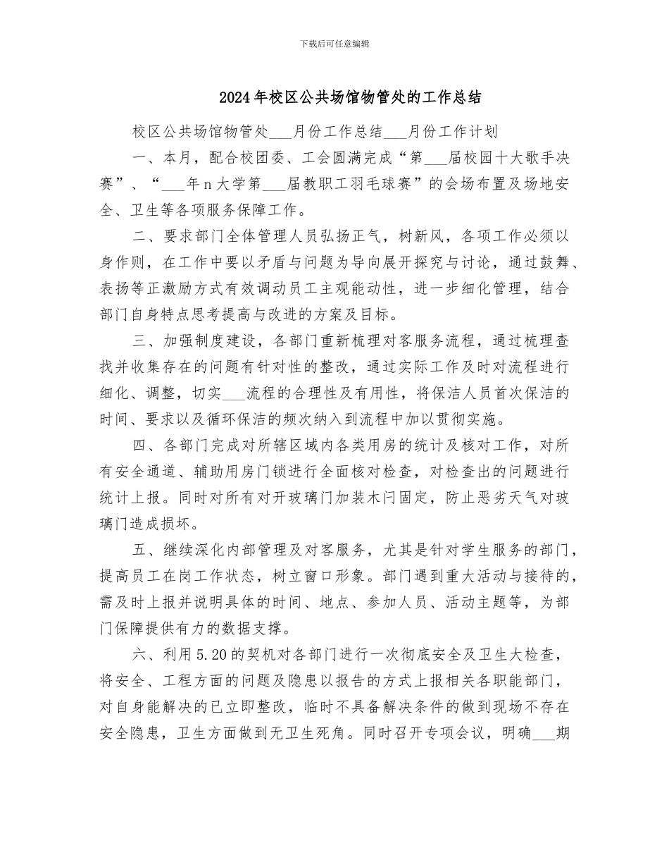2024年校区公共场馆物管处的工作总结_第1页