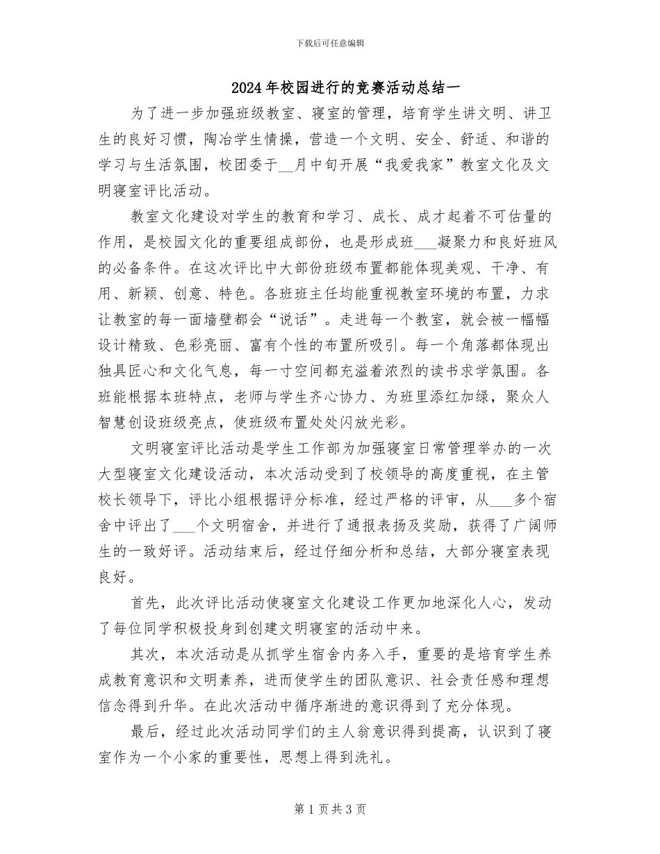 2024年校园举行的比赛活动总结一_第1页