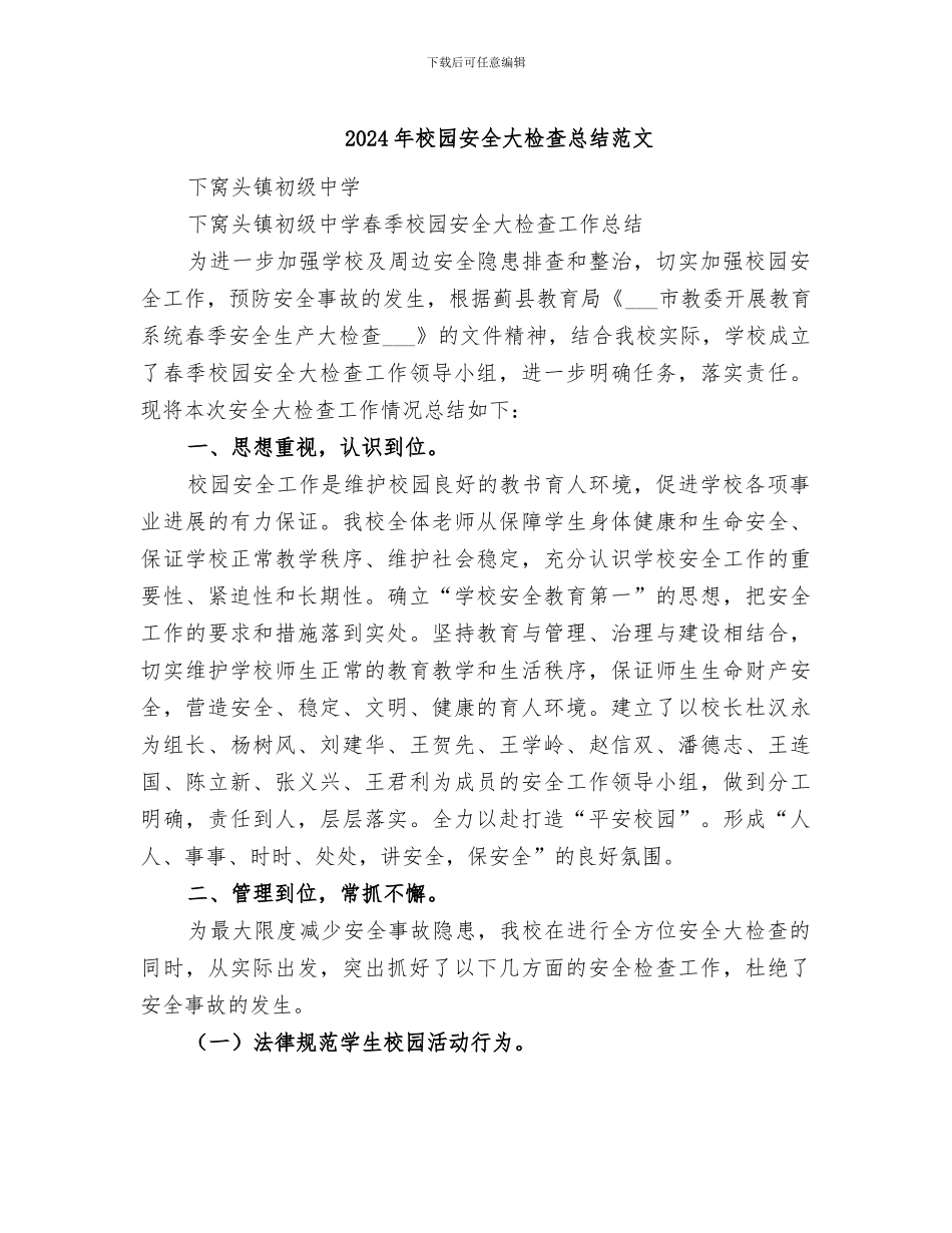 2024年校园安全大检查总结范文_第1页