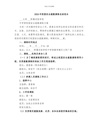 2024年校园安全疏散演练总结范本