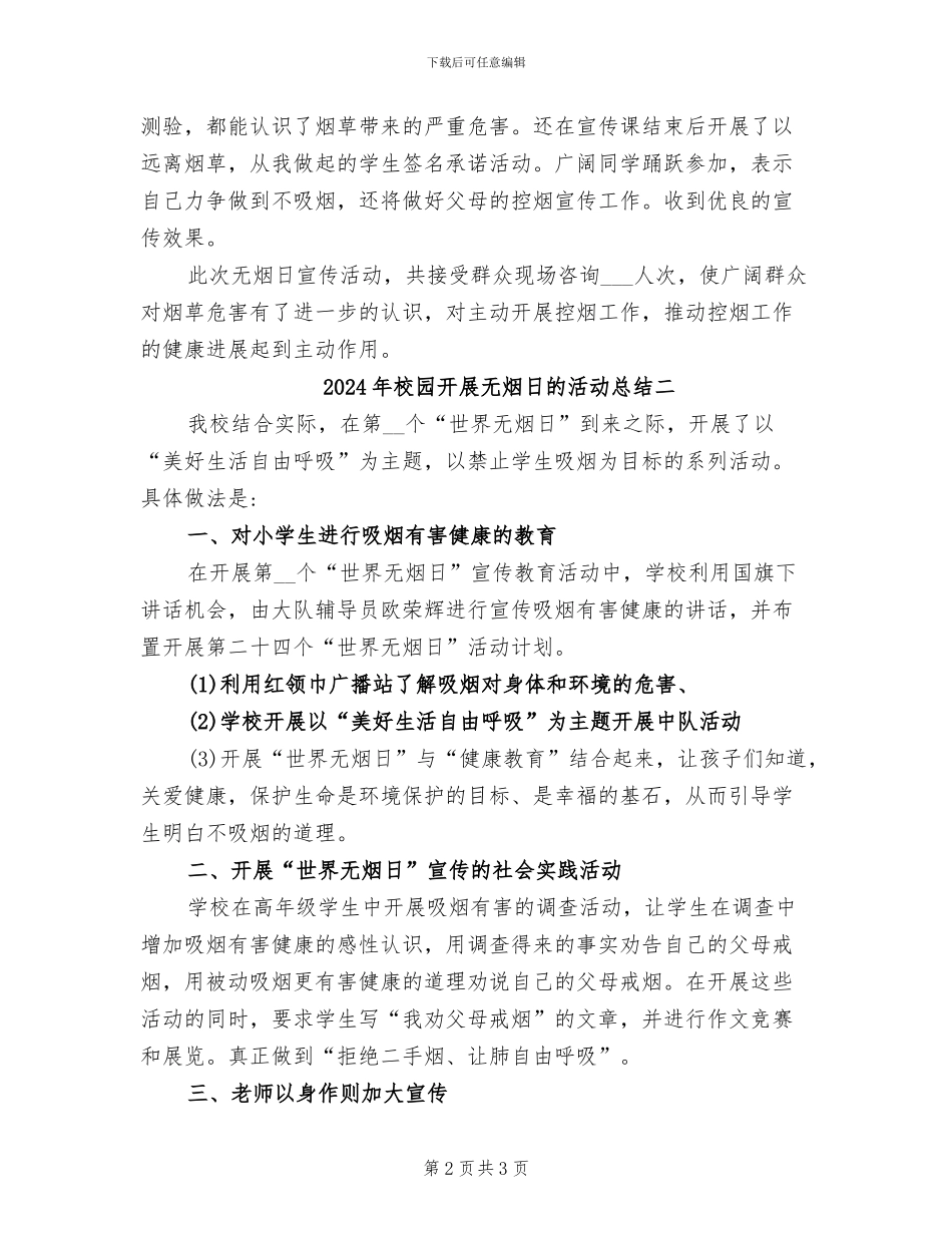 2024年校园开展无烟日的活动总结三_第2页