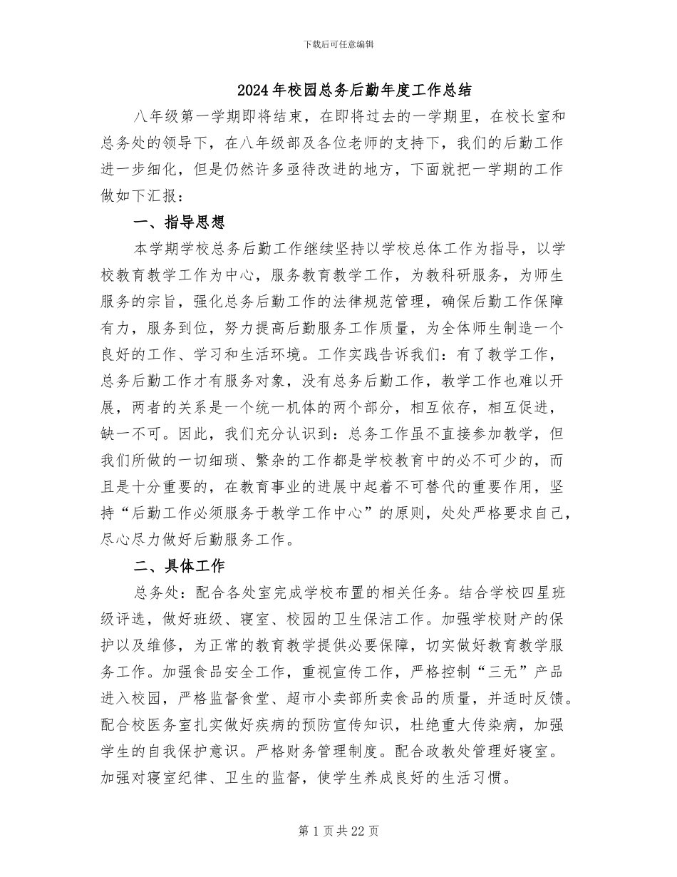 2024年校园总务后勤年度工作总结_第1页