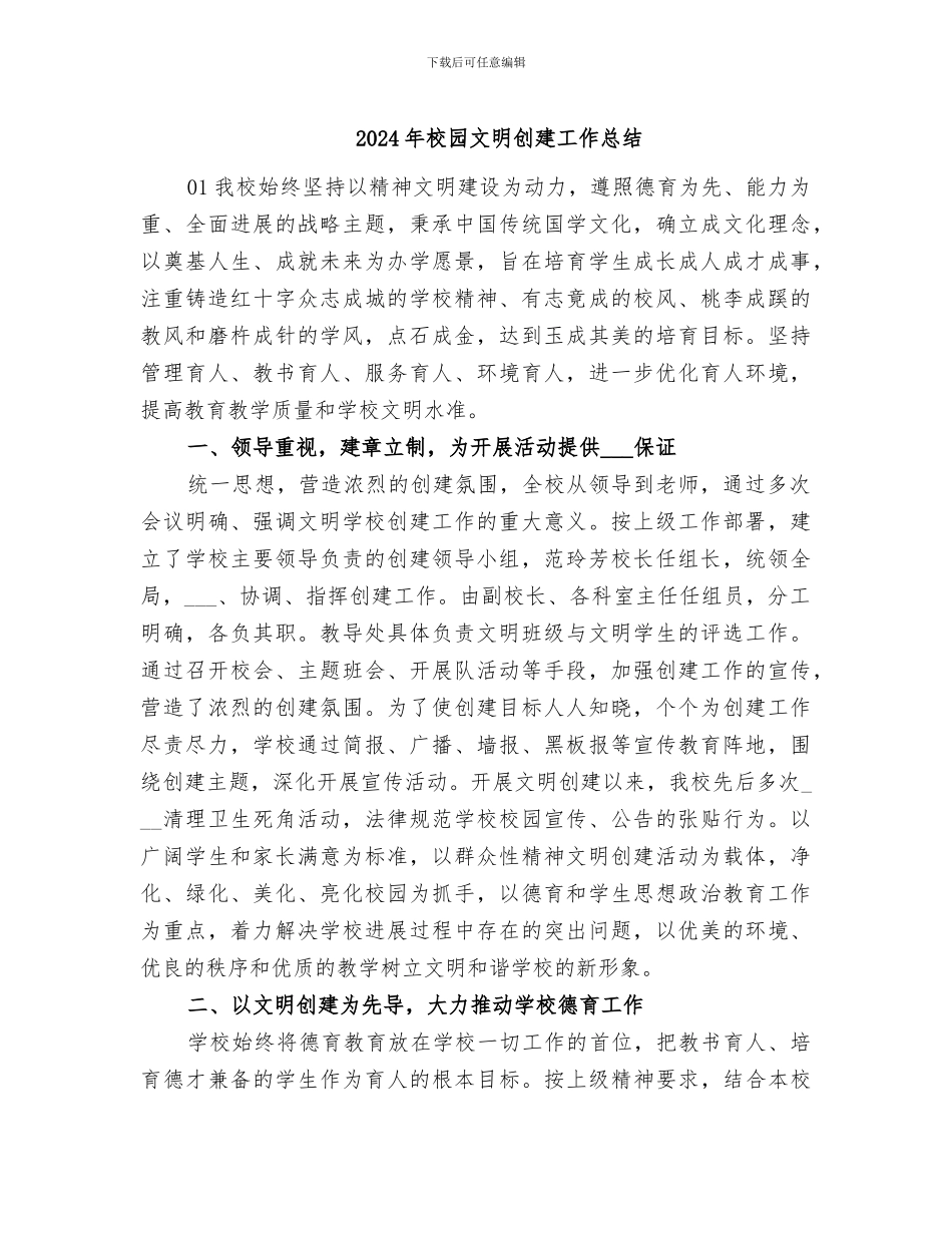 2024年校园文明创建工作总结_第1页