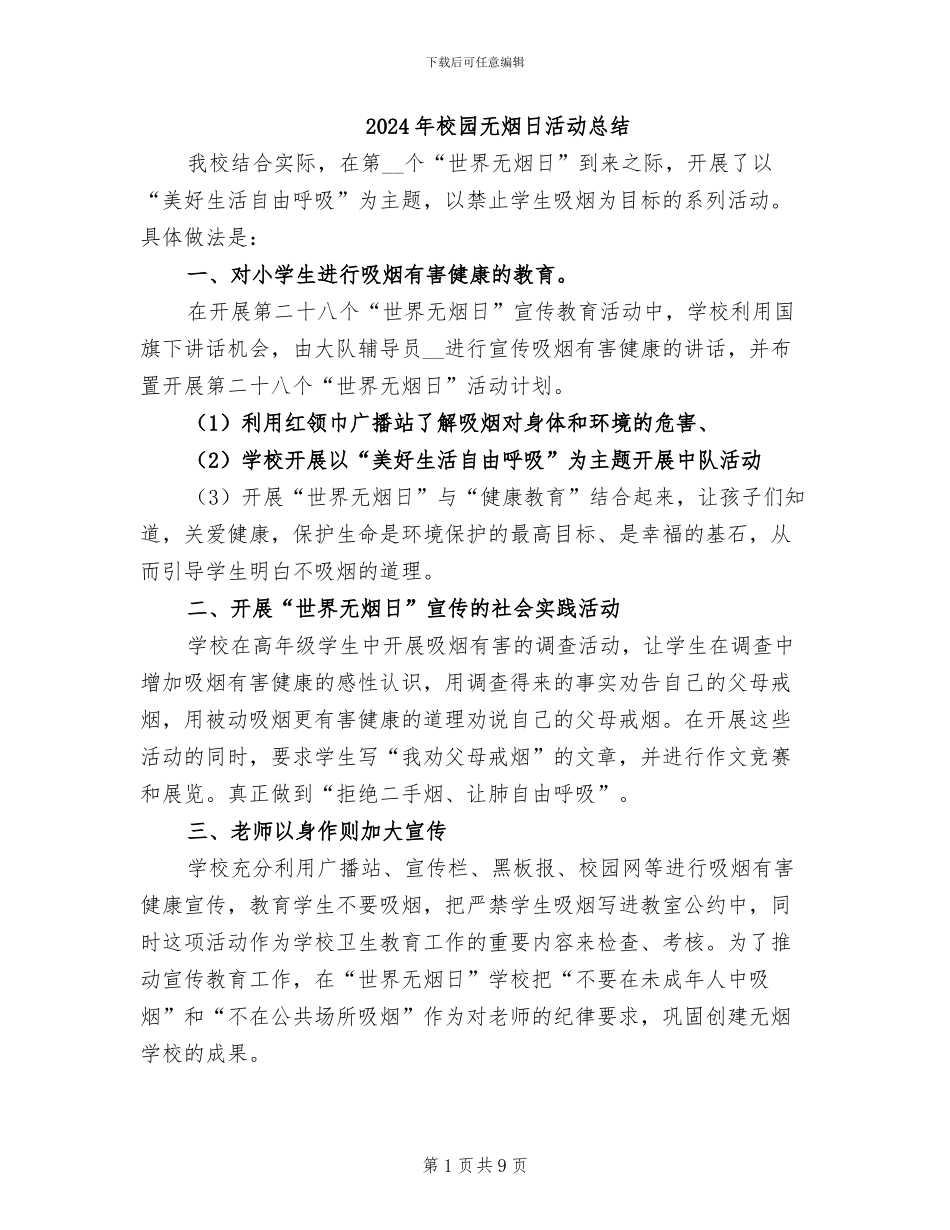 2024年校园无烟日活动总结_第1页