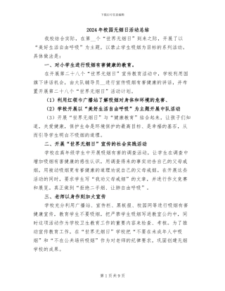 2024年校园无烟日活动总结