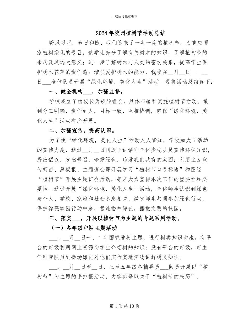 2024年校园植树节活动总结_第1页