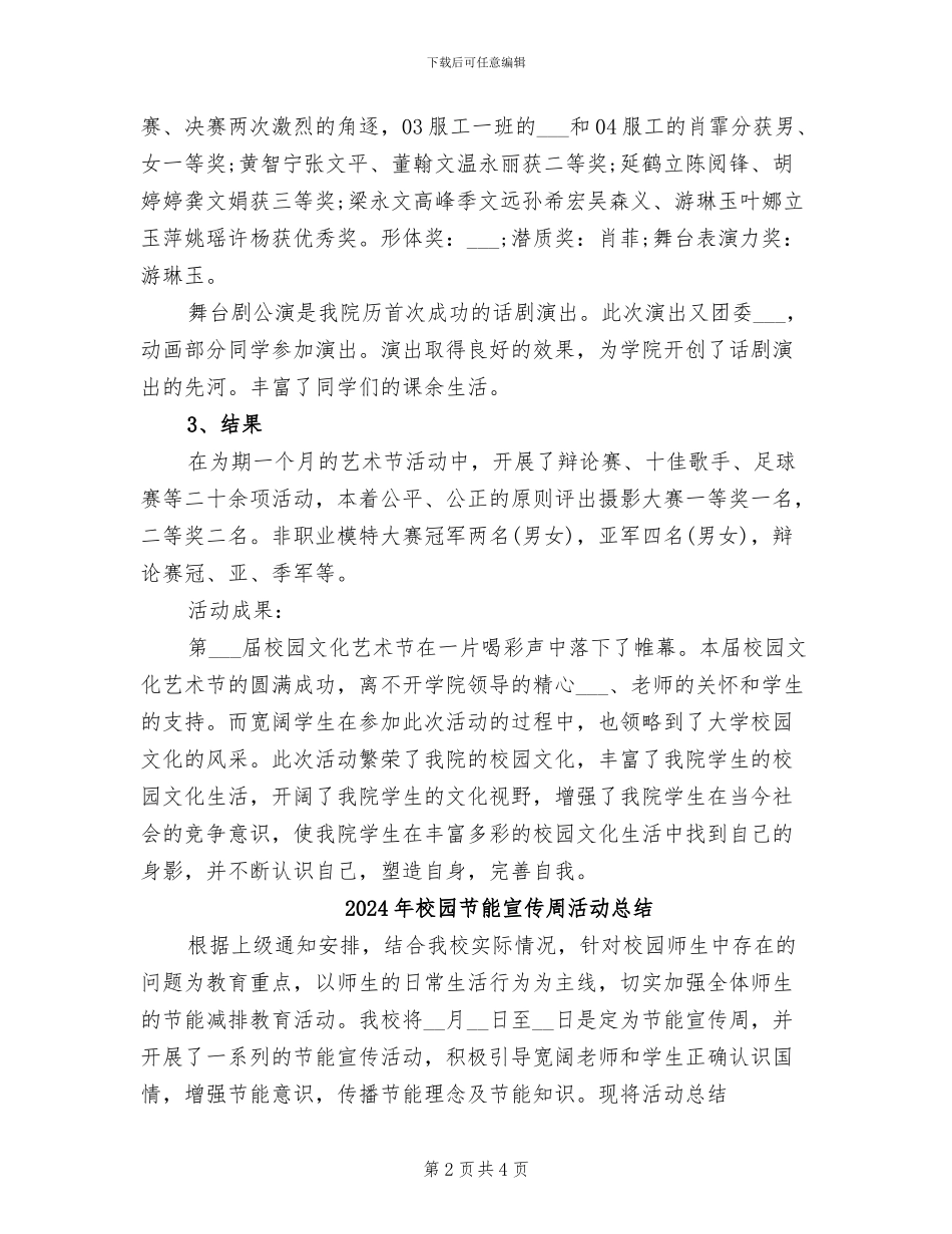 2024年校园艺术节的活动总结三_第2页