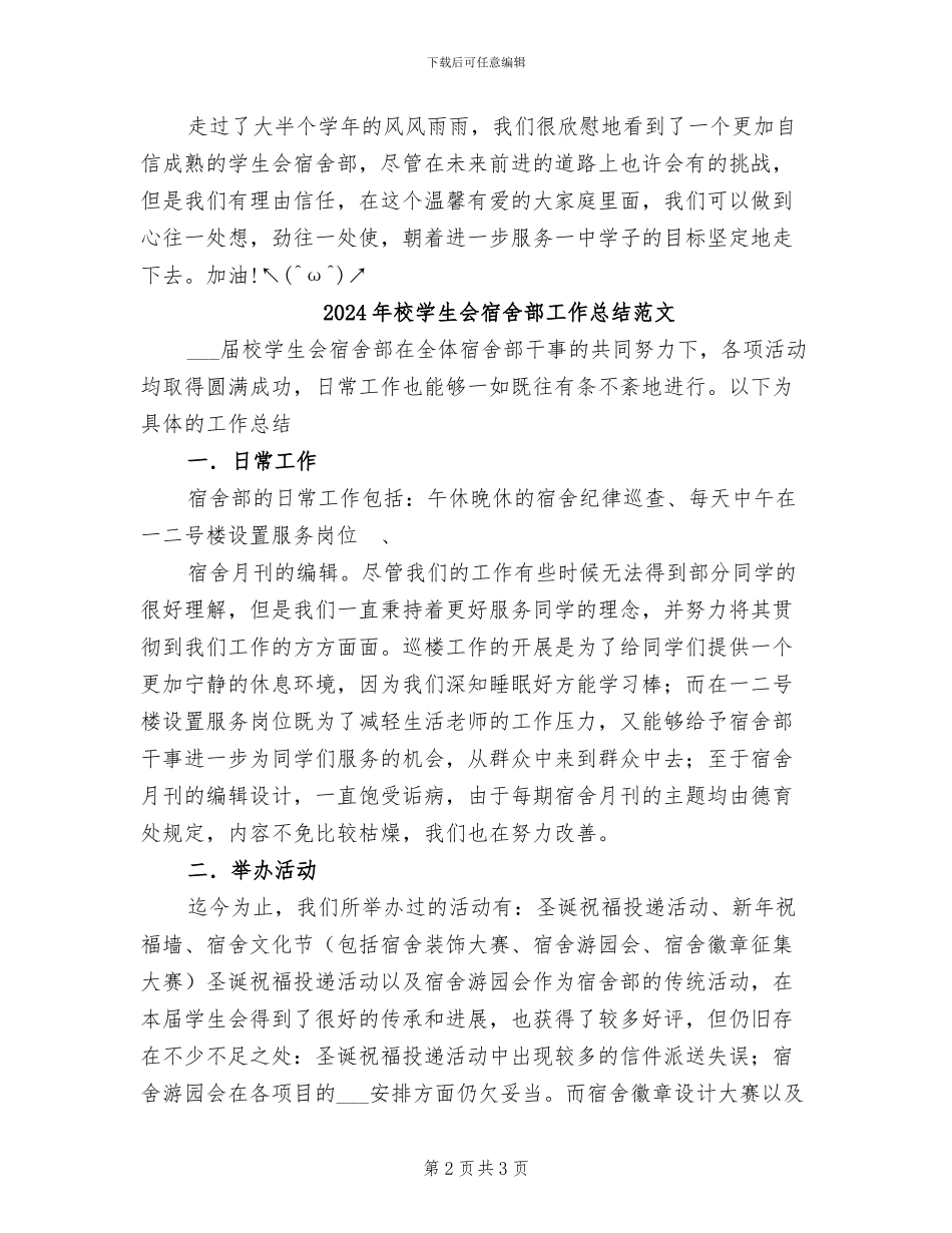 2024年校学生会宿舍部工作总结_第2页