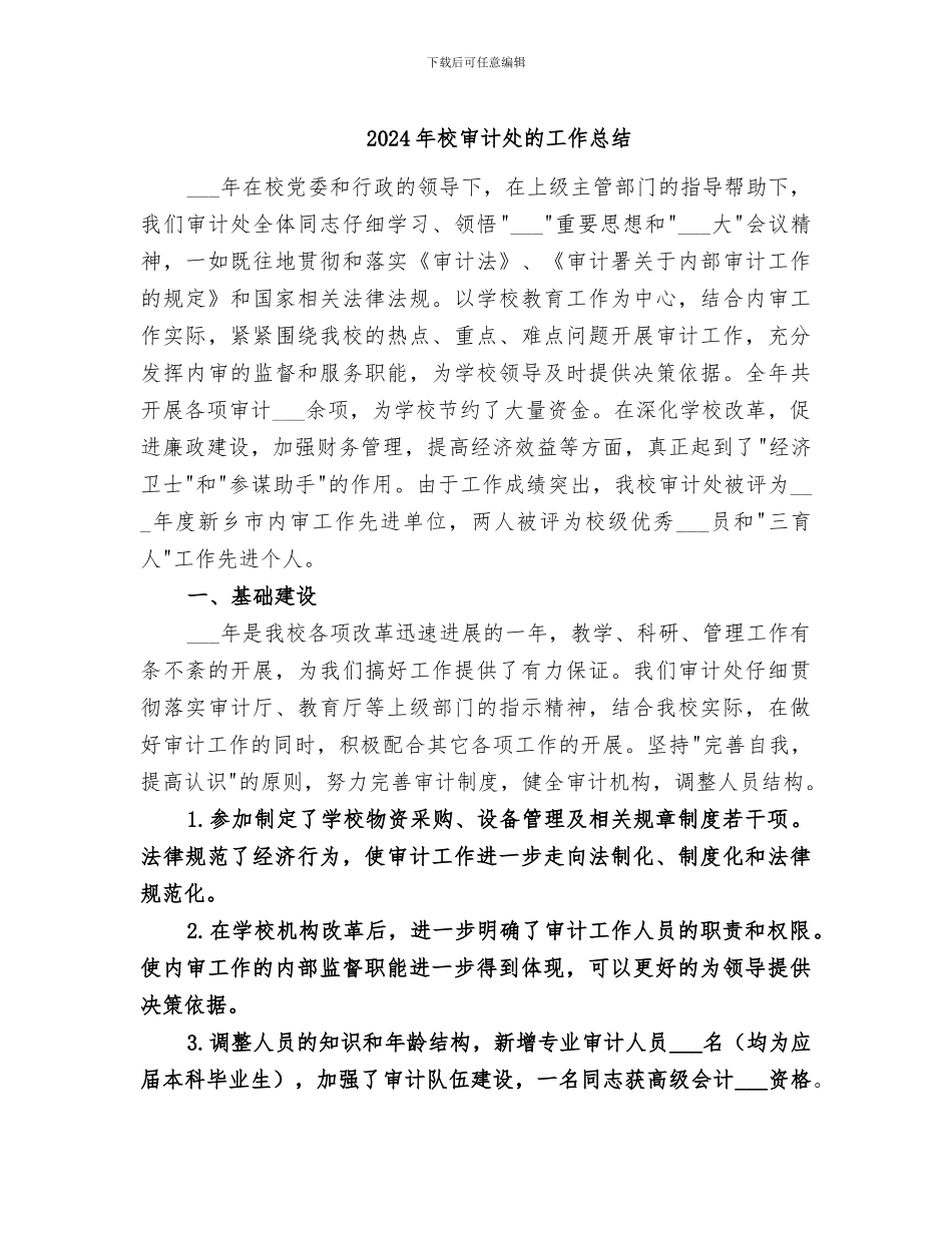 2024年校审计处的工作总结_第1页