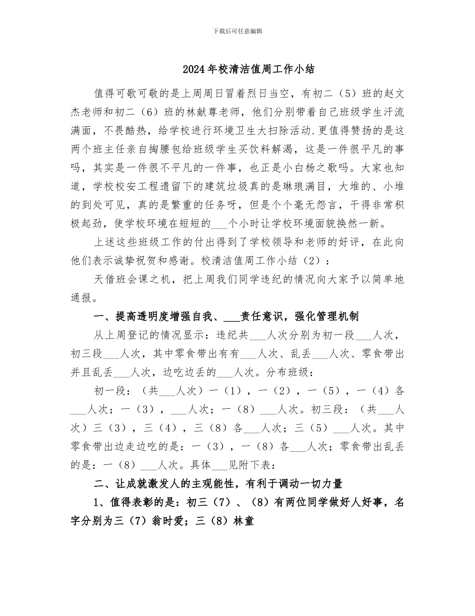 2024年校清洁值周工作小结_第1页