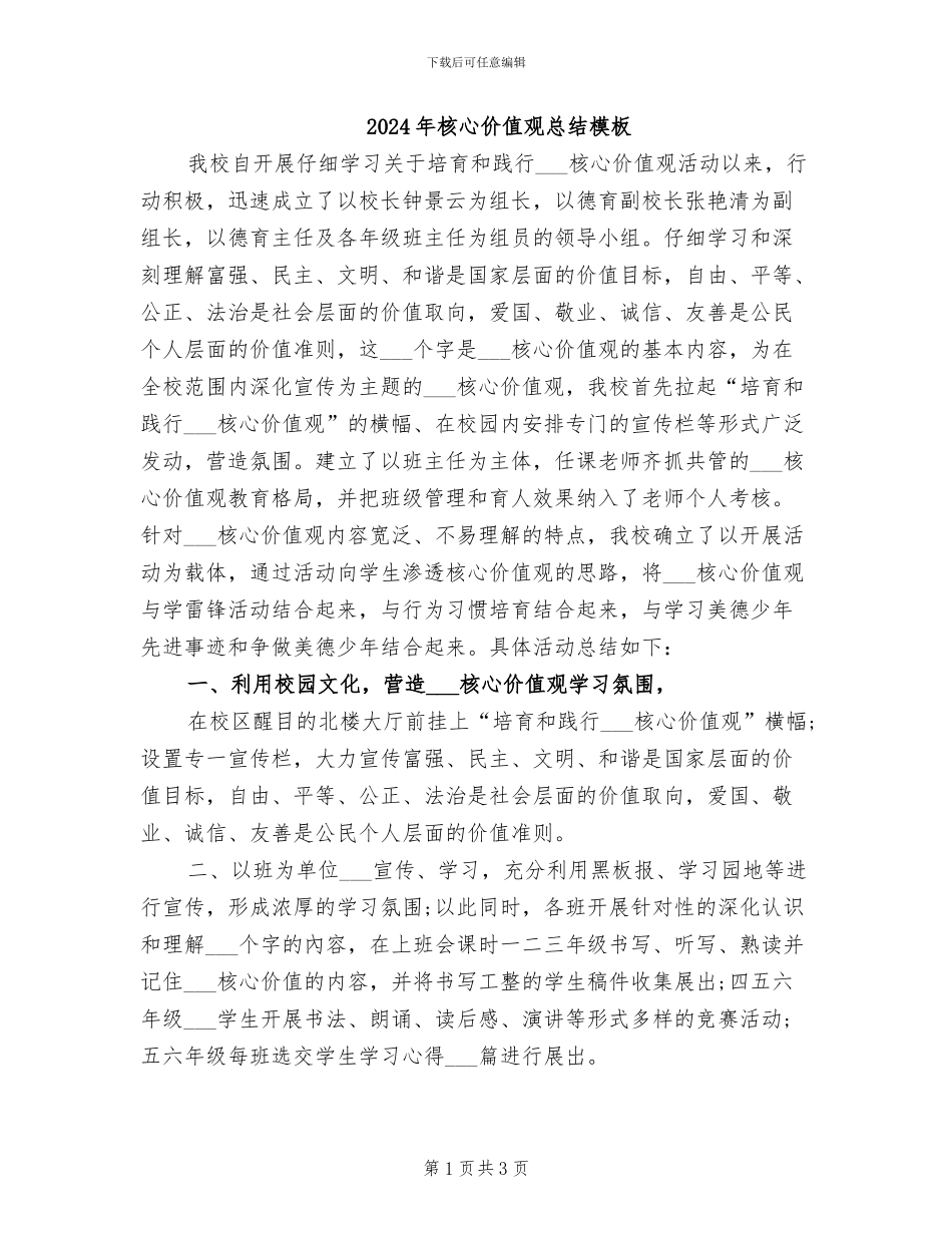 2024年核心价值观总结模板_第1页