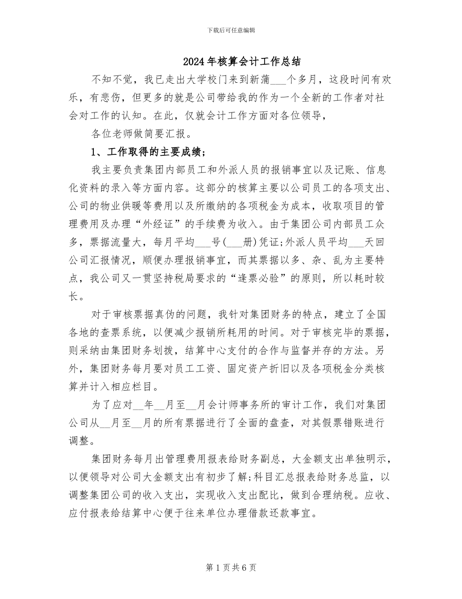 2024年核算会计工作总结_第1页