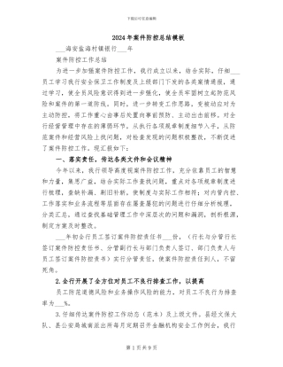 2024年案件防控总结模板