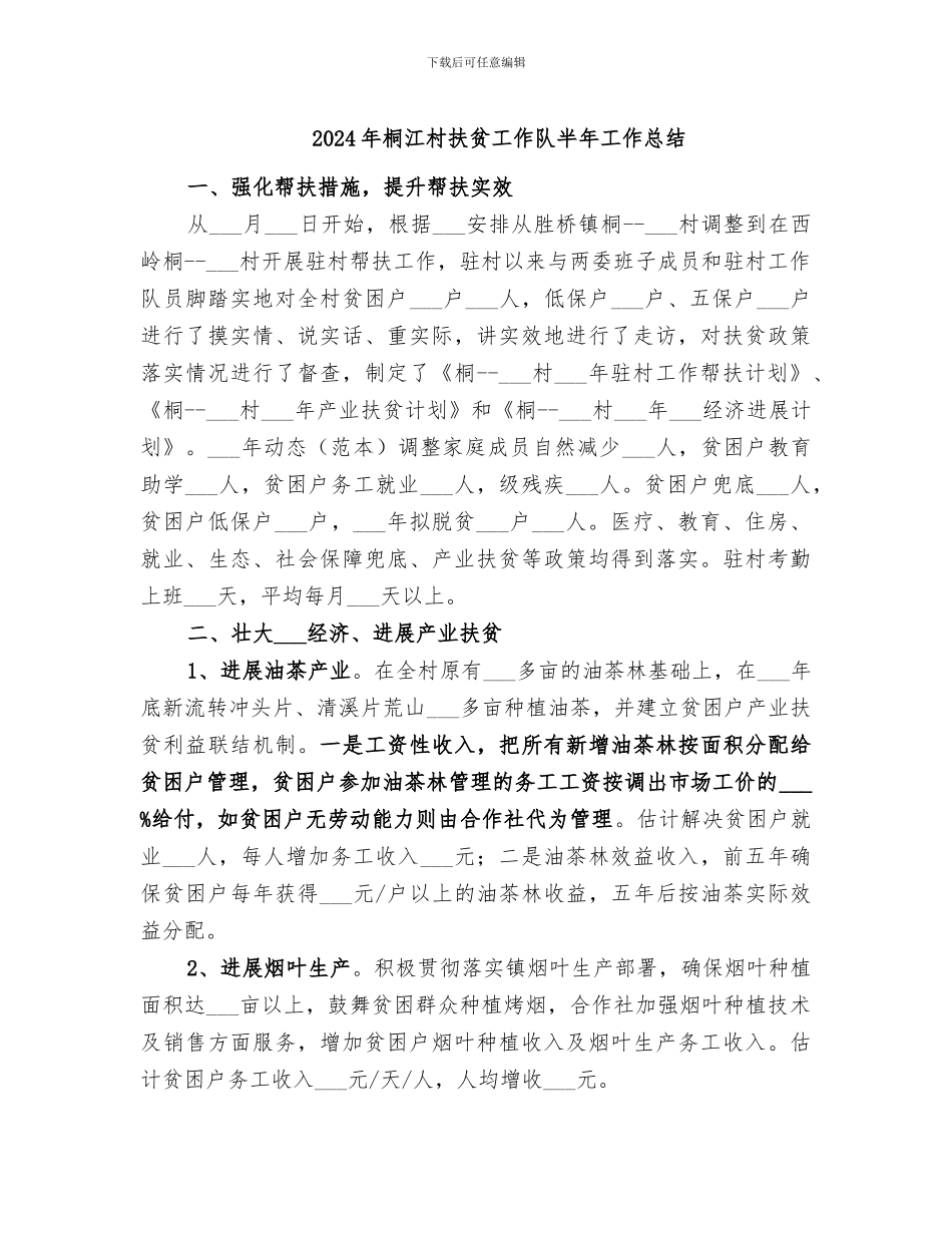 2024年桐江村扶贫工作队半年工作总结_第1页