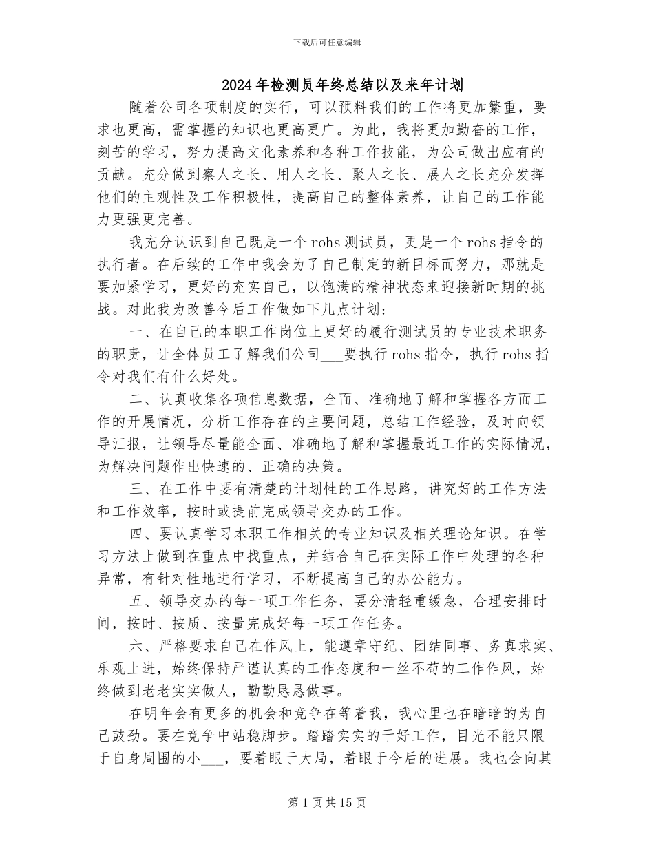 2024年检测员年终总结以及来年计划_第1页