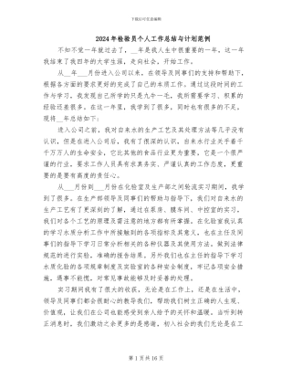 2024年检验员个人工作总结与计划范例
