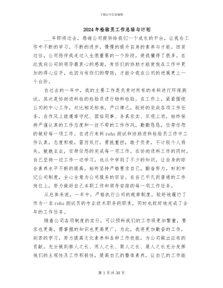 2024年检验员工作总结与计划