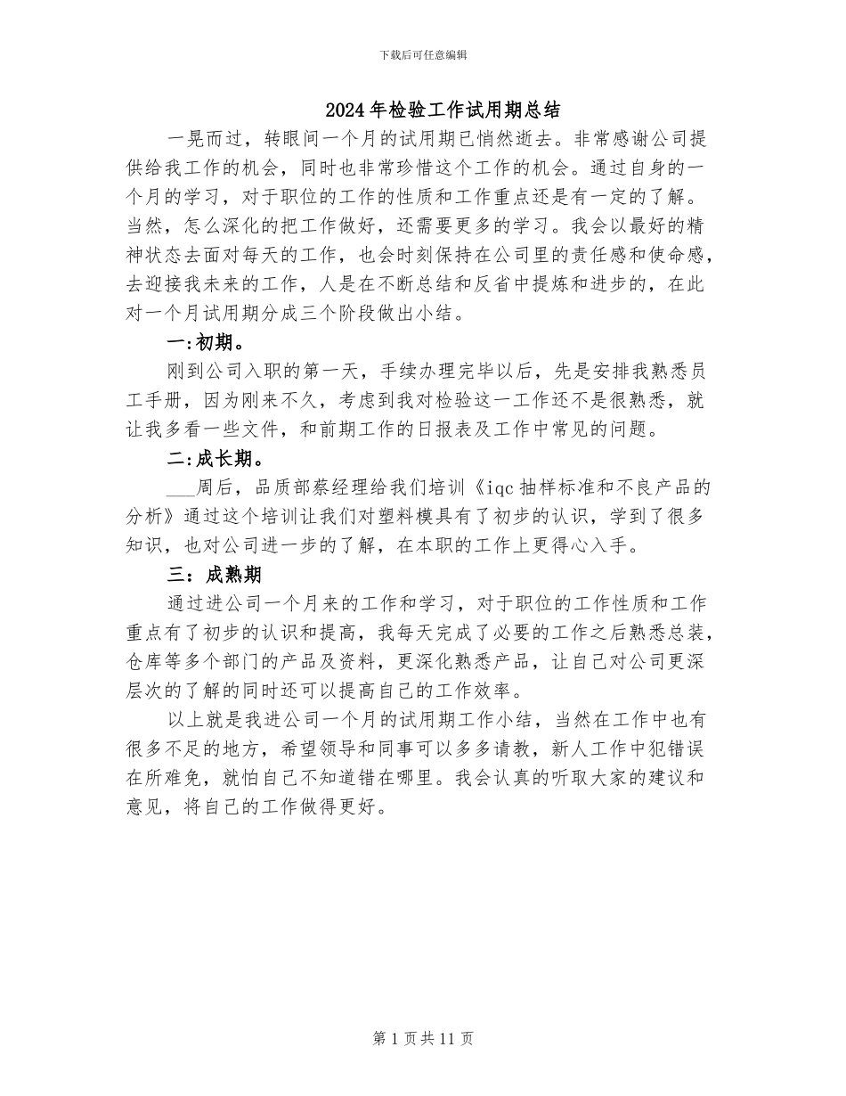 2024年检验工作试用期总结_第1页
