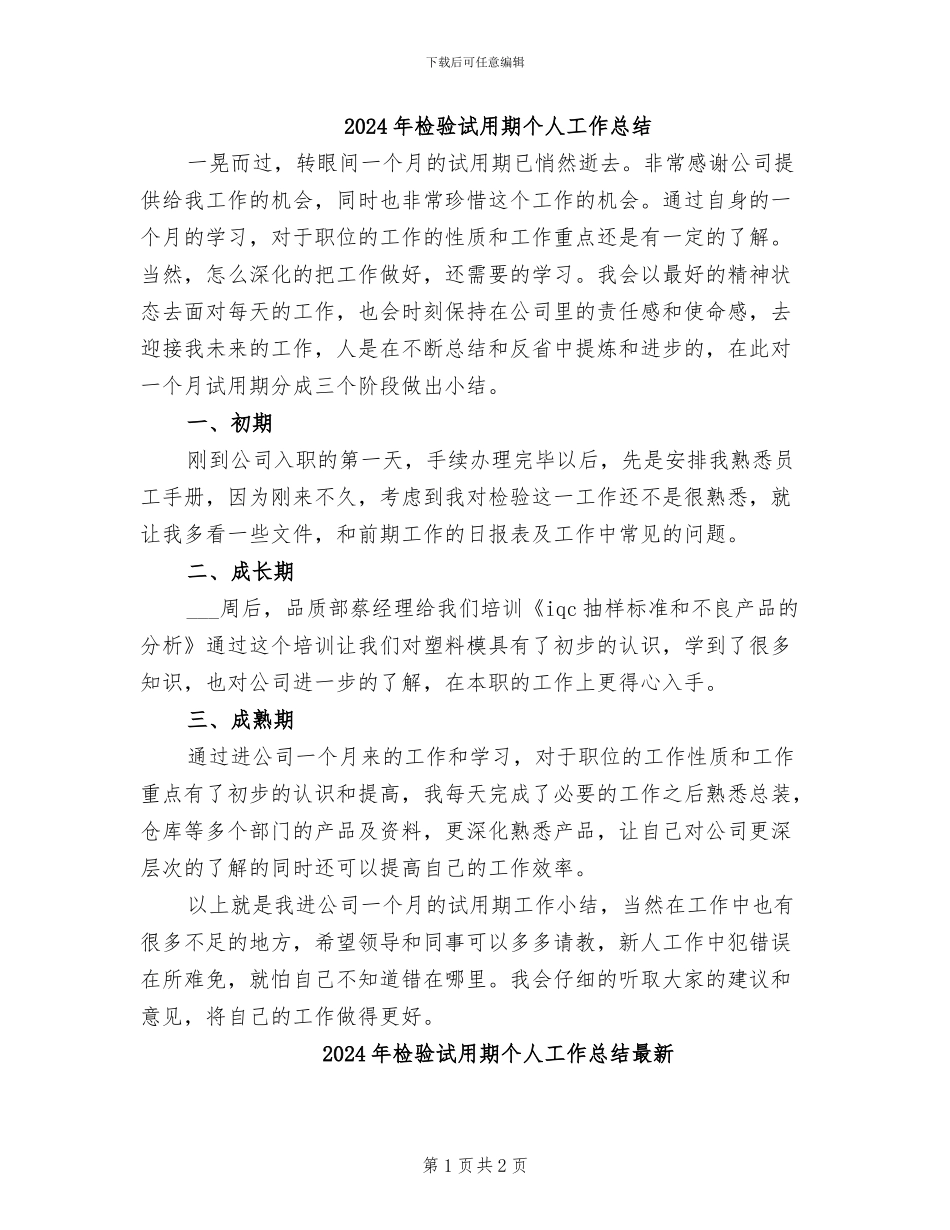 2024年检验试用期个人工作总结_第1页