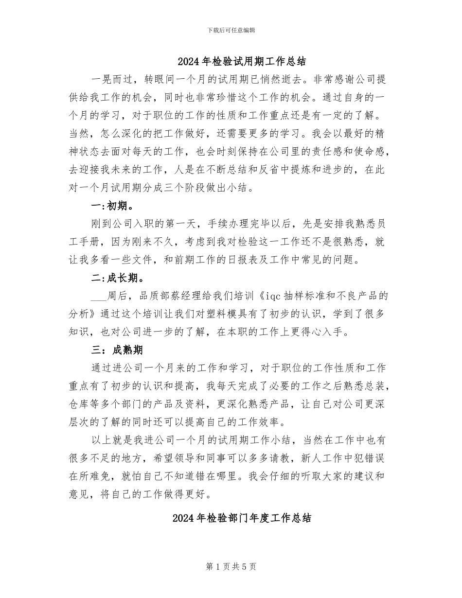 2024年检验试用期工作总结_第1页