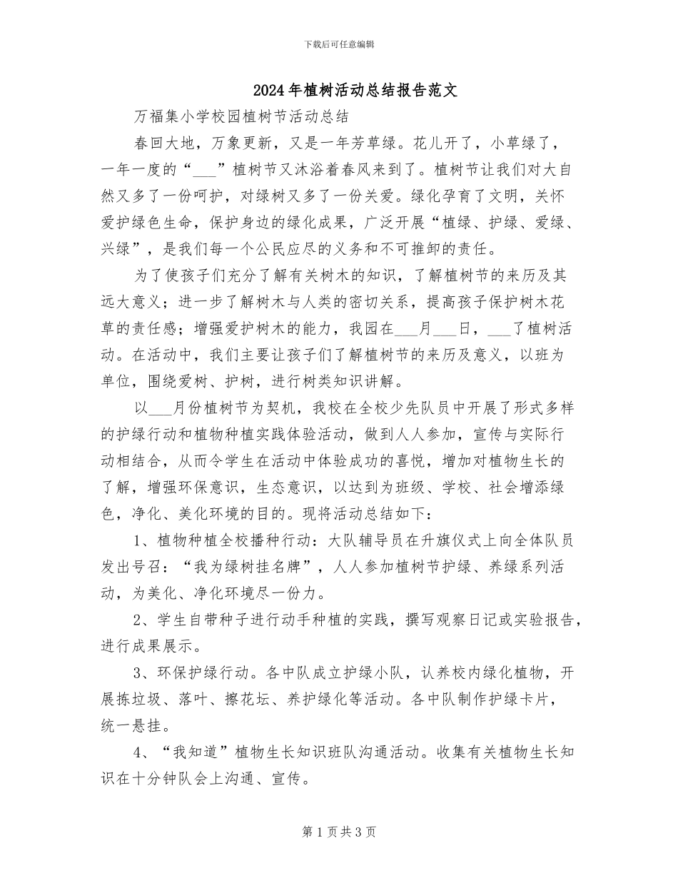 2024年植树活动总结报告范文_第1页